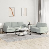  2 Piece Sofa Set with Pillows Light Grey Velvet