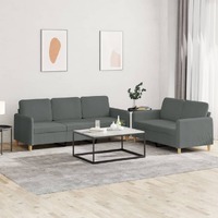  2 Piece Sofa Set with Cushions Dark Grey Fabric