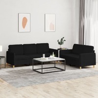  2 Piece Sofa Set with Cushions Black Fabric