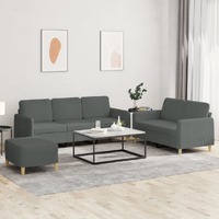  3 Piece Sofa Set with Cushions Dark Grey Fabric