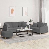  3 Piece Sofa Set with Pillows Dark Grey Fabric