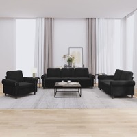  3 Piece Sofa Set with Cushions Black Velvet