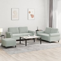  3 Piece Sofa Set with Cushions Light Grey Velvet