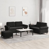  3 Piece Sofa Set with Cushions Black Velvet