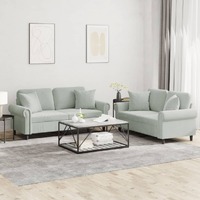  2 Piece Sofa Set with Pillows Light Grey Velvet