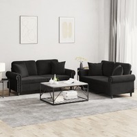  2 Piece Sofa Set with Pillows Black Velvet