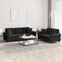  2 Piece Sofa Set with Pillows Black Velvet