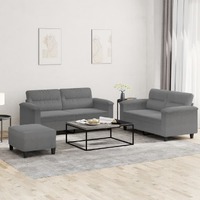  3 Piece Sofa Set with Cushions Dark Grey Microfibre Fabric