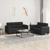  2 Piece Sofa Set with Cushions Black Faux Leather