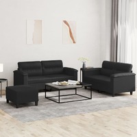  3 Piece Sofa Set with Cushions Black Faux Leather