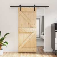  Sliding Door with Hardware Set 85x210 cm Solid Wood Pine