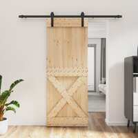  Sliding Door with Hardware Set 80x210 cm Solid Wood Pine