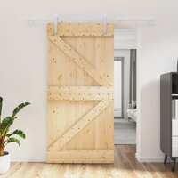  Sliding Door with Hardware Set 100x210 cm Solid Wood Pine