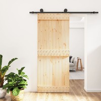  Sliding Door with Hardware Set 85x210 cm Solid Wood Pine