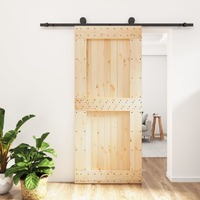  Sliding Door with Hardware Set 90x210 cm Solid Wood Pine