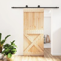  Sliding Door with Hardware Set 90x210 cm Solid Wood Pine
