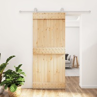  Sliding Door with Hardware Set 90x210 cm Solid Wood Pine