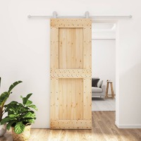  Sliding Door with Hardware Set 80x210 cm Solid Wood Pine