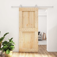  Sliding Door with Hardware Set 90x210 cm Solid Wood Pine
