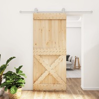  Sliding Door with Hardware Set 90x210 cm Solid Wood Pine