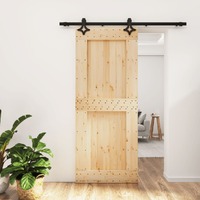  Sliding Door with Hardware Set 85x210 cm Solid Wood Pine
