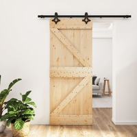  Sliding Door with Hardware Set 85x210 cm Solid Wood Pine