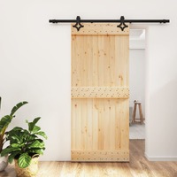  Sliding Door with Hardware Set 90x210 cm Solid Wood Pine