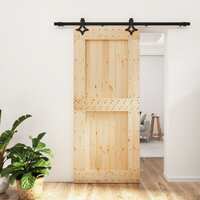  Sliding Door with Hardware Set 90x210 cm Solid Wood Pine