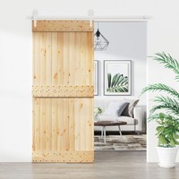  Sliding Door with Hardware Set 90x210 cm Solid Wood Pine