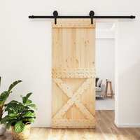  Sliding Door with Hardware Set 85x210 cm Solid Wood Pine
