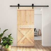  Sliding Door with Hardware Set 90x210 cm Solid Wood Pine