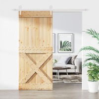  Sliding Door with Hardware Set 90x210 cm Solid Wood Pine