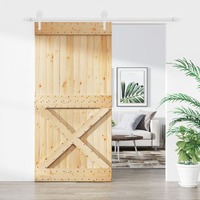 Sliding Door with Hardware Set 100x210 cm Solid Wood Pine