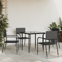  5 Piece Garden Dining Set Black Poly Rattan and Steel