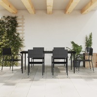  7 Piece Garden Dining Set Black Poly Rattan and Steel