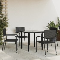  5 Piece Garden Dining Set Black Poly Rattan and Steel