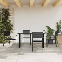  5 Piece Garden Dining Set Black Poly Rattan and Steel