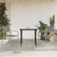  3 Piece Garden Dining Set Grey and Black Poly Rattan and Steel