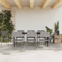  9 Piece Garden Dining Set Grey and Black Poly Rattan and Steel
