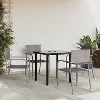  5 Piece Garden Dining Set Grey and Black Poly Rattan and Steel