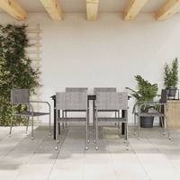  7 Piece Garden Dining Set Grey and Black Poly Rattan and Steel