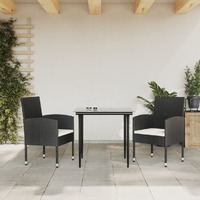  3 Piece Garden Dining Set Black Poly Rattan and Steel