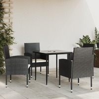  5 Piece Garden Dining Set Black Poly Rattan and Steel