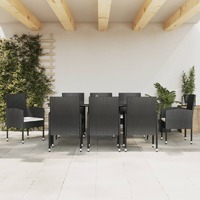  9 Piece Garden Dining Set Black Poly Rattan and Steel