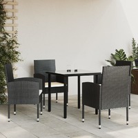  5 Piece Garden Dining Set Black Poly Rattan and Steel