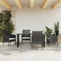  5 Piece Garden Dining Set Black Poly Rattan and Steel