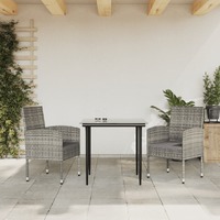  3 Piece Garden Dining Set Grey and Black Poly Rattan and Steel