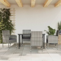  5 Piece Garden Dining Set Grey and Black Poly Rattan and Steel