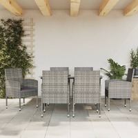  7 Piece Garden Dining Set Grey and Black Poly Rattan and Steel