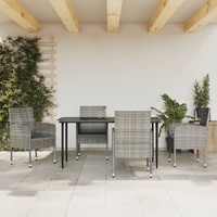  5 Piece Garden Dining Set Grey and Black Poly Rattan and Steel